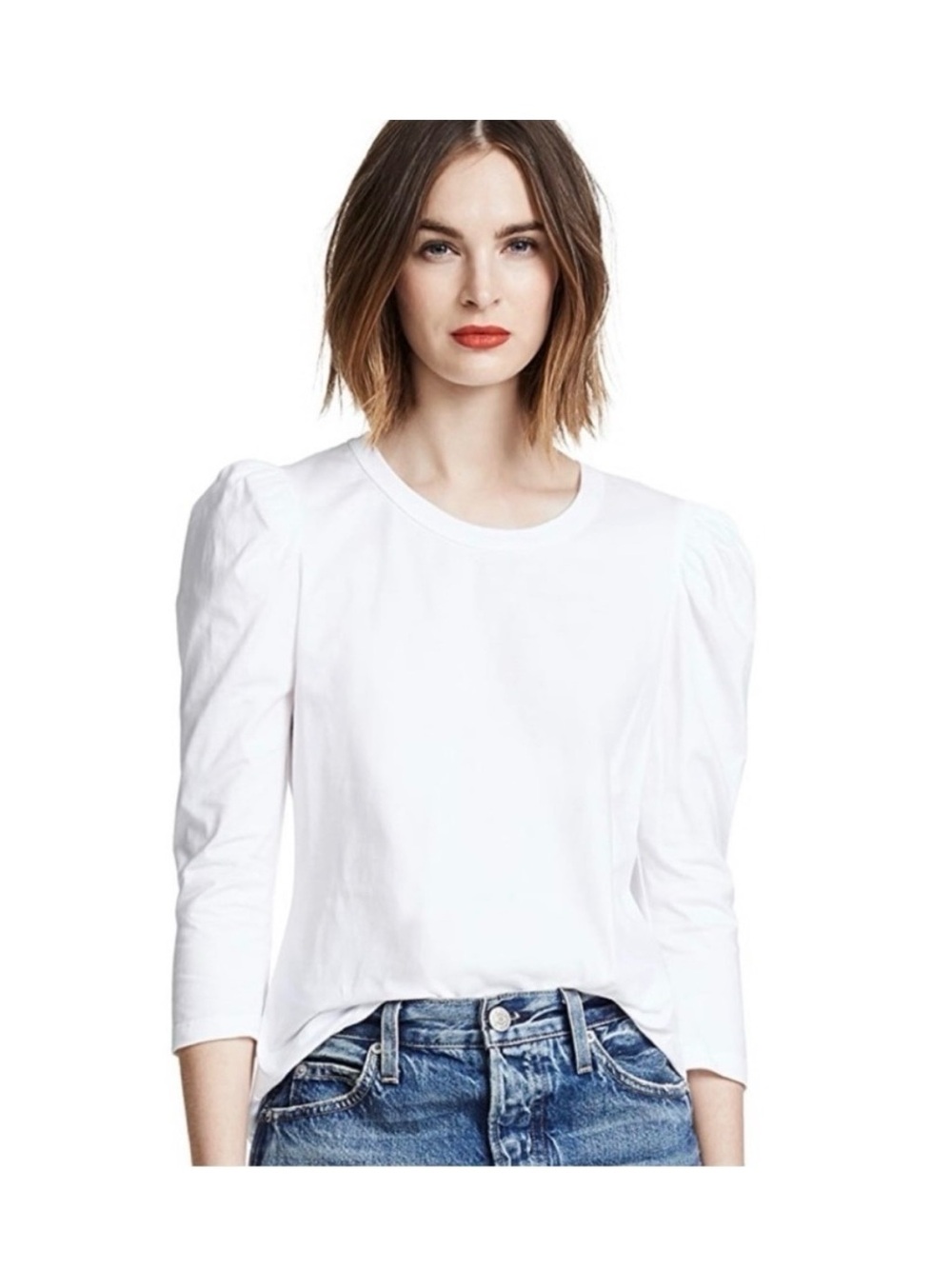 A.L.C. White Puff-Sleeve Crewneck Top